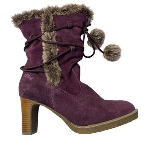 S. Oliver Purple Suede Heeled Ankle Boots 
with Fur Trim Size 9